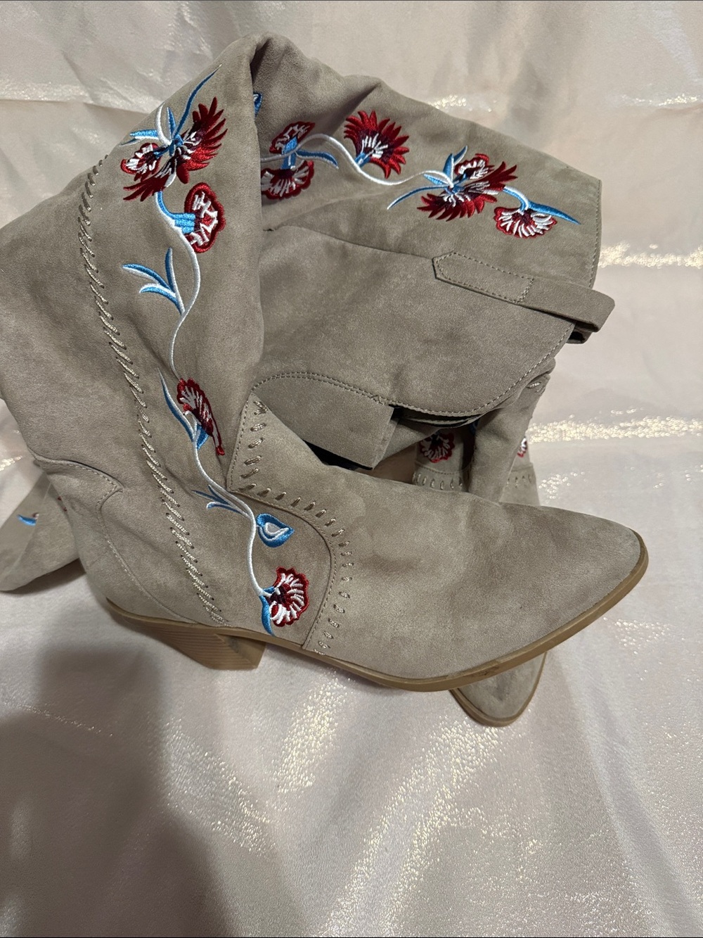Women's Taupe Embroidered Knee-High Boots - Unbranded - Picture 6 of 6
